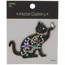 Metal Gallery Black Cat Rhinestone Brooch - £20.53 GBP