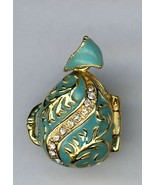 Russian Faux Egg Pendant w/clear Crystal Gold Leaf design LT Blue w/Angel. - $47.32 CAD
