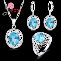 925 Silver Pendants Necklaces Earring Ring Set For Women Fashion Crystal Bridal  - £18.86 GBP