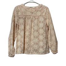 Laffaire Womens Casual Top Pink Eyelet Floral Long Sleeve Jewel Neck M - £13.19 GBP