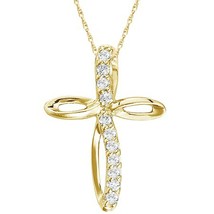 1/5CT Round Real Moissanite Infinity Cross Pendant 14K Yellow Gold Plated Silver - £158.23 GBP