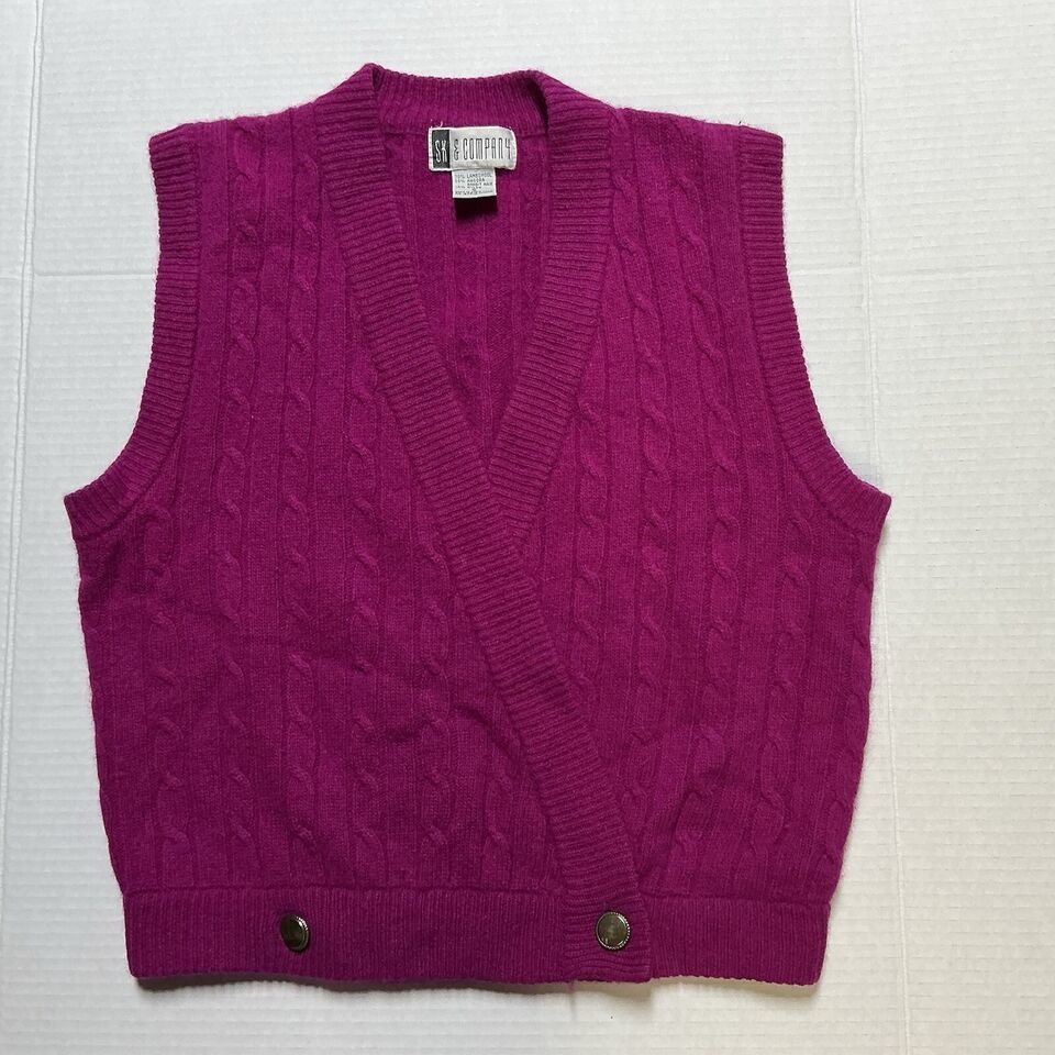 Vintage SK &amp; Company Lambswool &amp; Angora Rabbit Hair Pink Cable Knit Vest... - $24.22