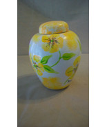 Decorative Ceramic Jar or Vase with Lid, White with Yellow Flowers, Gree... - £31.60 GBP