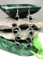 Black onyx stem leaf 925 Sterling Silver Dangle earrings - £33.95 GBP