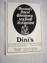 1976 Ad Dini&#39;s Seafood Restaurant, Boston&#39;s Finest Downtown Seafood Rest... - $7.99