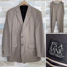 Jos A Bank Travelers Wool Suit Taupe Brown Striped 3 Btn Mens 44L 44 Lon... - £86.13 GBP