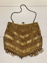 Gold Beaded Clasp Latch Lined Evening Bag Hand Made in Hong Kong Vtg - £50.16 GBP