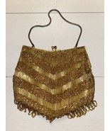 Gold Beaded Clasp Latch Lined Evening Bag Hand Made in Hong Kong Vtg - $63.49