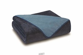 All Seasons Reversible Plush Blanket TWIN Blue Fleece Throw Dorm 66x90 Polyester - £20.95 GBP