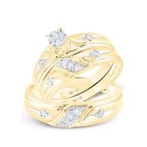 10kt Yellow Gold His Hers Round Diamond Cross Matching Bridal Wedding Ring Set - £475.85 GBP
