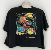 Vtg 90s Crop Top T Shirt OSFA Neon Tropical Fish Galveston Texas Made Made N USA - $17.70