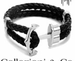 Black Faux Leather Braid Rope 7.5&quot; Silver Anchor Fisherman Fishing Brace... - £6.42 GBP