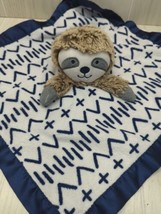 Cloud Island plush tan sloth blue print white security baby blanket lovey satin - £7.75 GBP