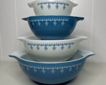 PYREX - 4 pc. SNOWFLAKE Blue &amp; White GARLAND Cinderella Mixing, Nesting ... - $299.99