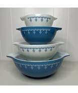 PYREX - 4 pc. SNOWFLAKE Blue &amp; White GARLAND Cinderella Mixing, Nesting ... - $299.99