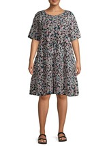 Terra &amp; Sky Women&#39;s Plus Short Sleeve Tiered Dress 0X (14W) Black Floral New - £19.20 GBP