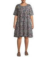 Terra &amp; Sky Women&#39;s Plus Short Sleeve Tiered Dress 0X (14W) Black Floral... - £18.91 GBP