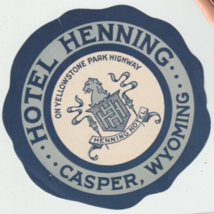 Hotel Henning Casper, Wyoming Vintage Luggage Label - £7.78 GBP