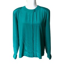 Vintage 80s Alyssa Carr Womens Green Career Blouse Pleated Top - Size 14 - - $12.64