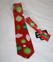 Christmas Red Novelty Mens Tie Jingle Bells Ornaments 54&quot; Red No Musical... - $148.08 MXN