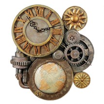 17&quot; Stylized Steampunk Gear Sculpture Wall Clock Roman numerals Reproduction - £74.20 GBP