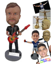 Personalized Bobblehead Boy In T-Shirt Playing A Fancy Guitar - Musician... - £72.47 GBP