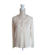 Pleione Womens Sz M Beige Lace-up Front Lightweight Long Sleeve Sweater - £11.62 GBP