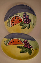 Bella Hand Painted Stoneware Salad Dessert Plates (2) 7-3/4&quot; Fruit Design - £17.22 GBP