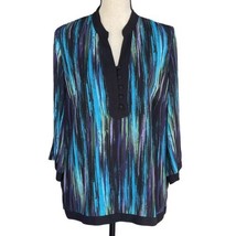 JM Collection SZ 12 Top 3/4 Sleeves V-Neck Lightweight Lined Abstract Side Slits - £14.85 GBP