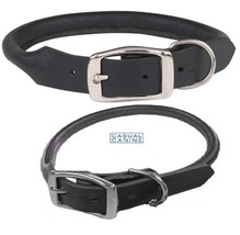 Premium Latigo Rolled Leather Heavy Duty Round Adjustable Dog Collar*Black*New - £9.58 GBP+