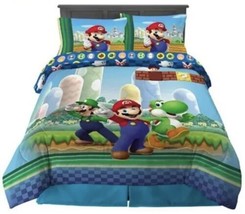 Nintendo Super Mario Bros, Yoshi Full Sheet Set 4 Piece Kids Bedroom Sle... - £29.57 GBP