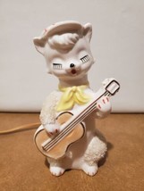 Vintage IRice Porcelain White Cat Playing Guitar Perfume Scent Night Light Lamp - £58.66 GBP