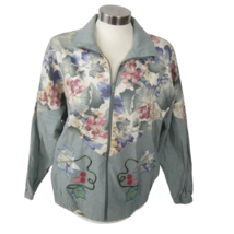 Southern Stiches vintage women&#39;s track jacket full zip floral 1980s cott... - £31.27 GBP