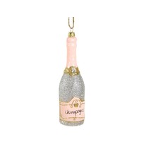 GLITTERED CHAMPAGNE CHRISTMAS TREE ORNAMENT 5.5&quot; Glass Bottle Retro Luxu... - £18.00 GBP