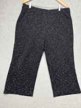 70s Tweed Wide Leg Pull On Elastic Pants Womens L Office Casual Minimalist Black - $38.99