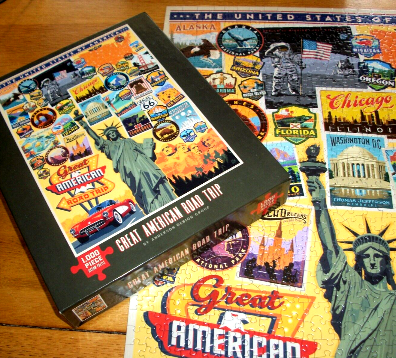 Jigsaw Puzzle 1000 Pcs Great American Road Trip Signs Landmarks Collage Complete - £11.66 GBP