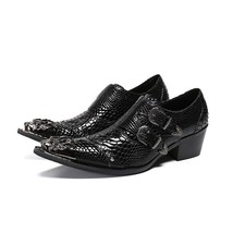 Alligator Patent Leather Mens Loafers Black Thick High Heel Dress Shoes Metal To - £129.47 GBP