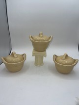 Pottery Barn Paella Mini  Crock Ramekin W/ Handles And Lid Pale Yellow Set Of 3 - £27.16 GBP