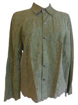Provence d&#39;amour Womens Jacket Green Leather Size Medium Laser Cut Scall... - $15.83