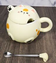 Whimsical Yellow Chubby Feline Kitty Cat Cup Mug With Lid And Stirring S... - $18.99
