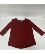 Lucky Brand Boho Peasant Top Lightweight V-neck Steampunk Button Maroon ... - $252.11 MXN