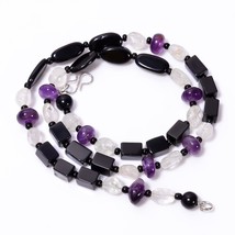 Black Onyx Amethyst Crystal Smooth Beads Necklace 7-16 mm 18&quot; UB-8645 - $9.79