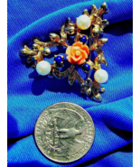 Coral Pearls Lapis Brooch Floral Design Deco Statement Solid 14k Gold 11... - $35,874.25 MXN