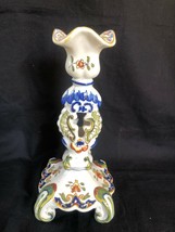 Antiguo rouen Francés Estaño Esmalte Loza Cerámica Vela Soporte - $95.57