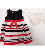 DRESS Infant 2 pc BONNIE BABY Black/Red/White Stripe Satin/Velvet 12M NWT - £30.88 GBP