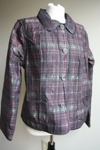 Chico&#39;s 2 (L 12) Preppy Plaid Rhonda Reversible Purple Gray Button Front Jacket - £22.41 GBP