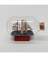 Vintage Sailing Ship in a Bottle France With Cork Wood Stand 3.25 x 1.75... - $19.77