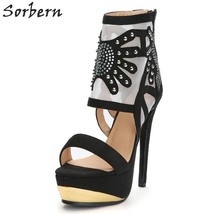 Black Rhinestones Ankle Wrap Shoes Woman Sandals Casual Flowers Shoes Transparen - £116.58 GBP