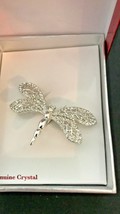 Figural Dragonfly Brooch Pin 2 1/8&quot; x 1&quot; Silvertone Genuine Crystal - £17.72 GBP