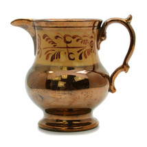 Antique 19th Century Copper Luster Pitcher Jug Gold Scroll Floral 4 3/4&quot;... - £18.58 GBP